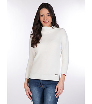 Дамски памучен пуловер в цвят екрю Tiera снимка