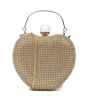 Златиста дамска клъч чанта с формата на сърце Odilia снимка