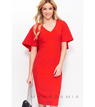 Червена рокля с имитация на пелерина Nona снимка