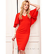 Червена рокля с имитация на пелерина Nona-3 снимка