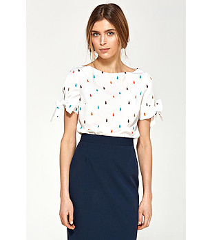 Дамска блуза в цвят екрю с фин принт Tracy снимка