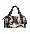 Дамска кожена чанта в бежово с принт зебра-0 снимка