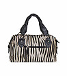 Дамска кожена чанта в бежово с принт зебра-1 снимка
