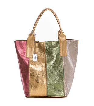 Многоцветна дамска чанта с лъскав ефект Fresia снимка