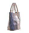 Дамска кожена чанта в бежово, сиво и синьо с лъскав ефект Fresia-2 снимка