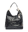 Черна чанта от естествена кожа с флорални мотиви Samira-0 снимка