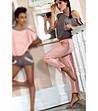 Памучна дамска пижама в цвят мока и розово-1 снимка