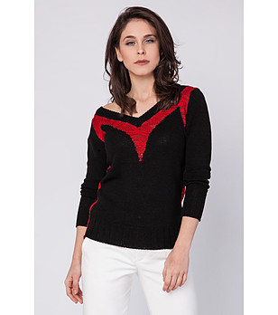 Дамски пуловер в черно и червено Juruna снимка