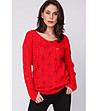 Дамски червен ажурен пуловер с памук Oriha-0 снимка