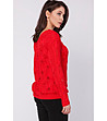 Дамски червен ажурен пуловер с памук Oriha-1 снимка