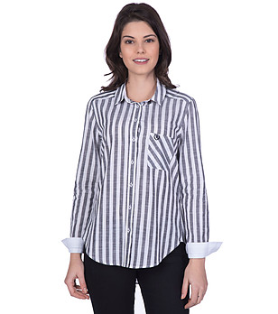 Раирана дамска памучна риза в черно и бяло Ewа снимка