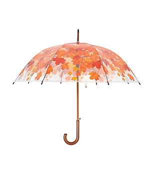 Unisex прозрачен чадър с принт Есенни листа снимка