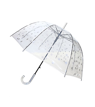 Прозрачен чадър с принт в сребристо снимка