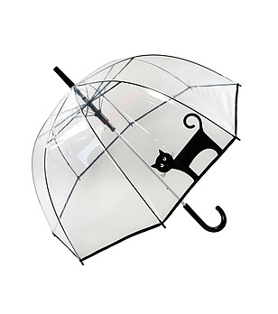 Прозрачен куполообразен чадър с черен принт Котешка разходка снимка