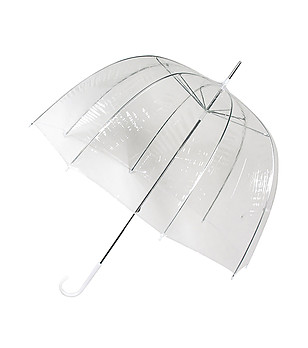 Куполообразен прозрачен чадър с бяла дръжка снимка