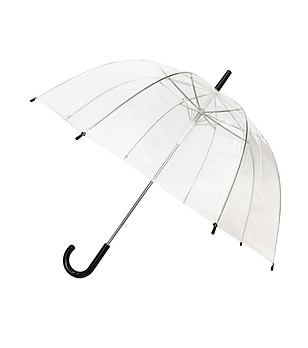 Прозрачен чадър с черна извита дръжка снимка