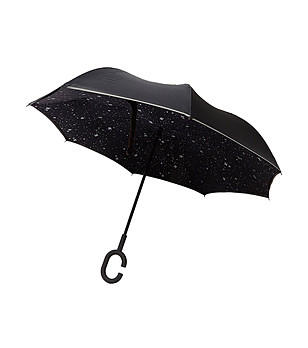 Черен чадър с обратно отваряне, вътрешен принт и светлоотразителен кант снимка