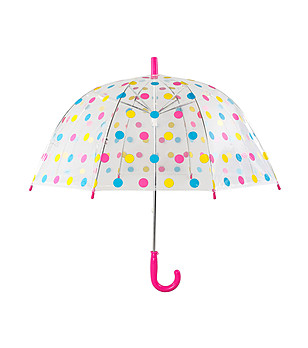 Прозрачен детски чадър с принт на многоцветни точки снимка
