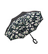 Черен дамски чадър с принт Водни лилии-0 снимка