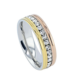 Дамски пръстен в сребристо, златисто и розовозлатисто Moza снимка