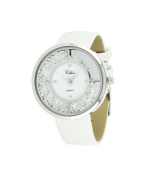 Дамски часовник в бяло и сребристо с кристали Swarovski Peggy снимка
