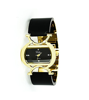 Позлатен дамски часовник в черно с кристали Swarovski Nadine снимка