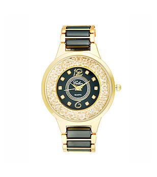 Дамски часовник в черно и златисто с кристали Swarovski и златно покритие Marie снимка