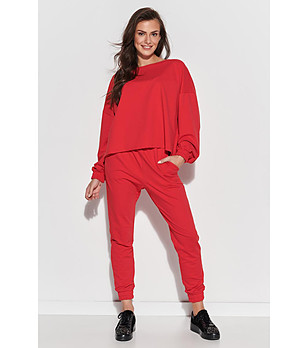 Дамски комплект от блуза и панталон в червено Ena снимка