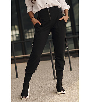 Черен дамски панталон с памук Zina снимка