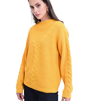 Дамски пуловер в цвят охра с мохер и кашмир Rinea снимка