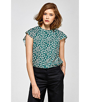 Дамска блуза в зелено с флорален принт Emma снимка