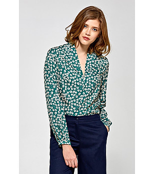 Дамска блуза в зелено с флорален принт Elizabeth снимка