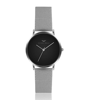 Сребрист дамски часовник с черен циферблат Sanita снимка