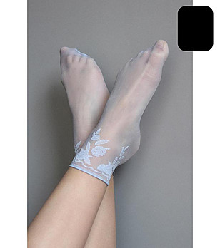 Дамски черни чорапи с флорални мотиви 20 DEN Jana снимка