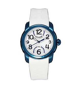 Дамски бял часовник със син корпус и силиконова каишка Zairo снимка