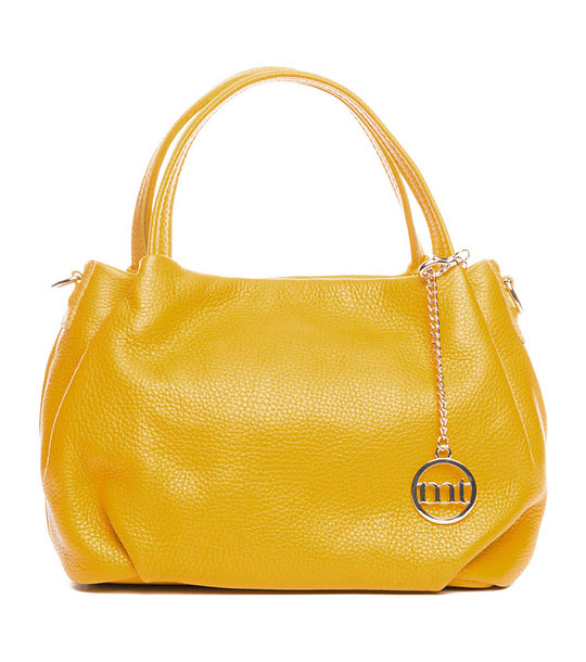 Жълта дамска кожена чанта Nika снимка