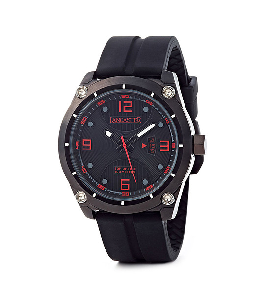 Черен мъжки часовник с червени цифри Sam снимка