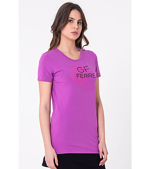 Дамска памучна тениска в лилаво Gina снимка