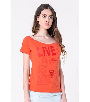 Памучна дамска тениска в оранжево Heather снимка