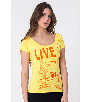 Памучна дамска тениска в жълто Heather снимка