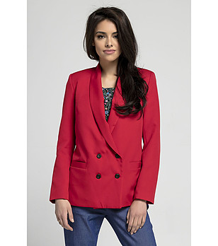 Червено дамско сако с шал яка Indila снимка