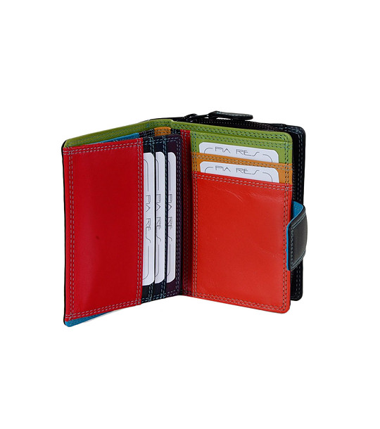 Черен unisex портфейл с многоцветна вътрешна част и RFID защита снимка