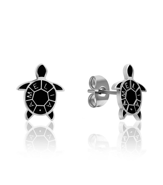 Дамски обеци в сребристо и черно Turtle с лого снимка