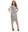 Сива памучна рокля с флорален принт -2 снимка