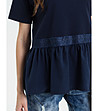 Дамска памучна разкроена блуза в тъмносиньо-3 снимка