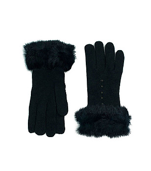 Черни дамски ръкавици с пух Loretta снимка