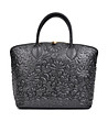 Черна дамска чанта от естествена кожа с релеф Dolores-0 снимка