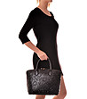 Черна дамска чанта от естествена кожа с релеф Dolores-4 снимка