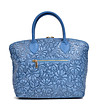 Синя дамска чанта от естествена кожа с релеф Dolores-1 снимка