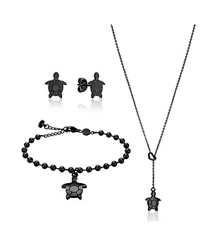 Дамски комплект от колие, гривна и обеци в черно Turtle снимка